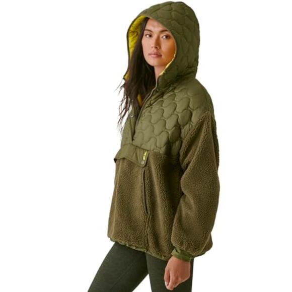 Bass Outdoor Contrast Hood Sherpa Soft Pullover Jacket Military Olive Size L - Picture 2 of 2